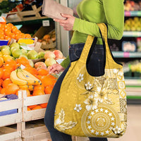 Cook Islands Grocery Bag Yellow Hibiscus And Stars