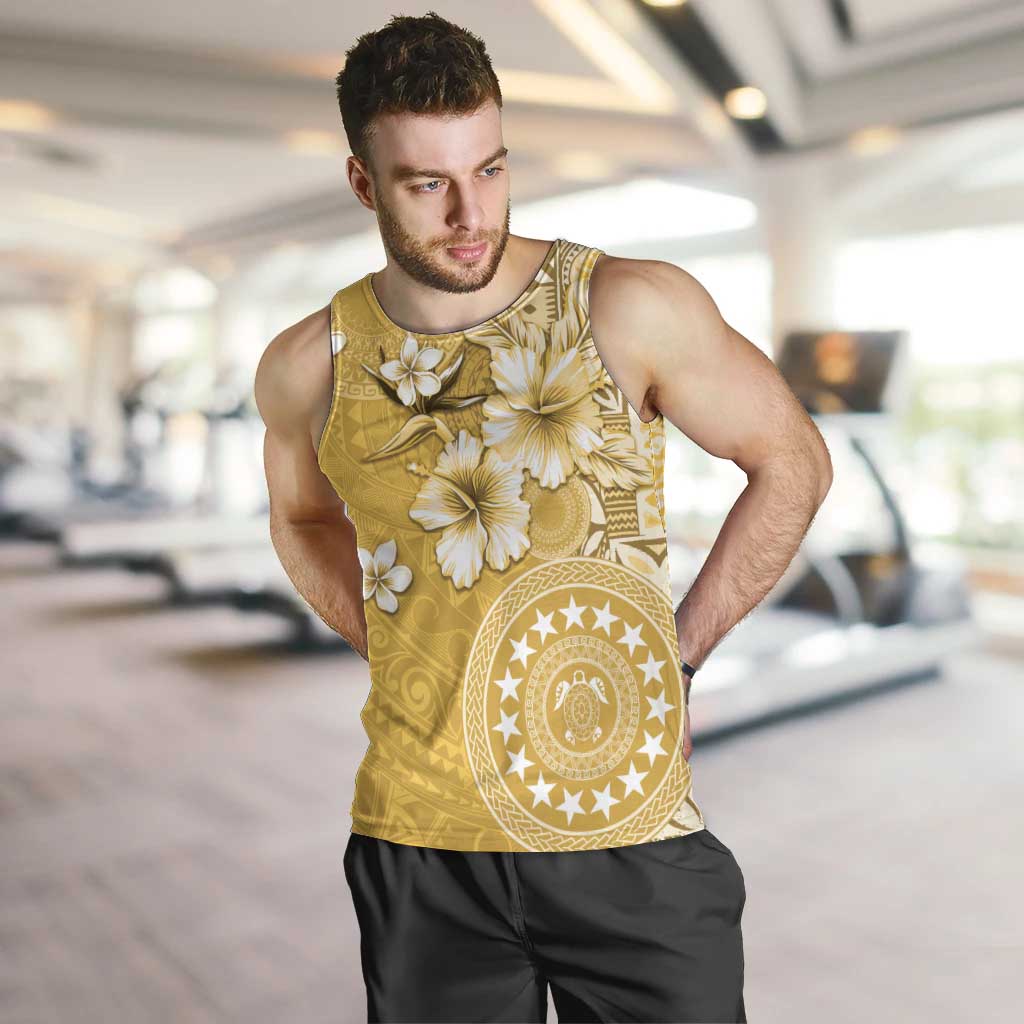 Cook Islands Men Tank Top Yellow Hibiscus And Stars