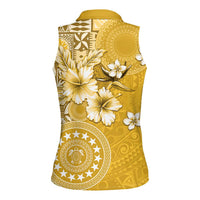 Cook Islands Women Sleeveless Polo Shirt Yellow Hibiscus And Stars