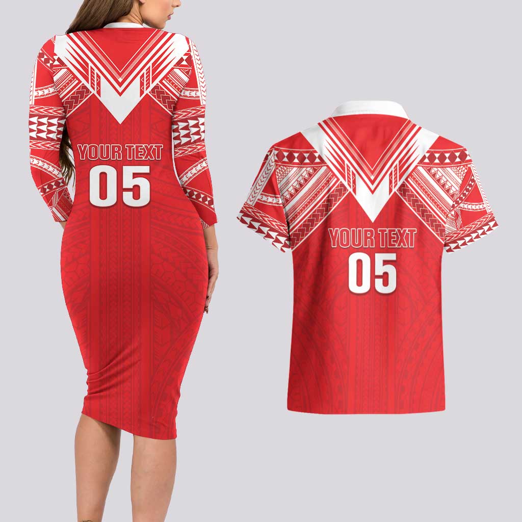 Custom Tahiti Football Couples Matching Long Sleeve Bodycon Dress and Hawaiian Shirt Coat Of Arms Polynesian Tribal Pattern LT05 - Polynesian Pride