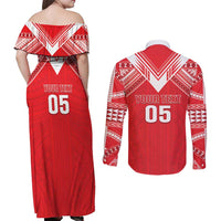 Custom Tahiti Football Couples Matching Off Shoulder Maxi Dress and Long Sleeve Button Shirt Coat Of Arms Polynesian Tribal Pattern LT05 - Polynesian Pride