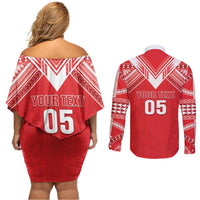 Custom Tahiti Football Couples Matching Off Shoulder Short Dress and Long Sleeve Button Shirt Coat Of Arms Polynesian Tribal Pattern LT05 - Polynesian Pride