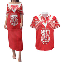 Custom Tahiti Football Couples Matching Puletasi and Hawaiian Shirt Coat Of Arms Polynesian Tribal Pattern LT05 Red - Polynesian Pride