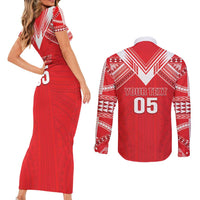 Custom Tahiti Football Couples Matching Short Sleeve Bodycon Dress and Long Sleeve Button Shirt Coat Of Arms Polynesian Tribal Pattern LT05 - Polynesian Pride