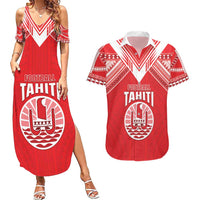 Custom Tahiti Football Couples Matching Summer Maxi Dress and Hawaiian Shirt Coat Of Arms Polynesian Tribal Pattern LT05 Red - Polynesian Pride