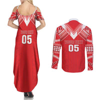 Custom Tahiti Football Couples Matching Summer Maxi Dress and Long Sleeve Button Shirt Coat Of Arms Polynesian Tribal Pattern LT05 - Polynesian Pride