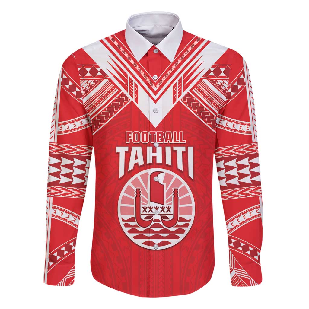 Custom Tahiti Football Family Matching Mermaid Dress and Hawaiian Shirt Coat Of Arms Polynesian Tribal Pattern LT05 Dad's Shirt - Long Sleeve Red - Polynesian Pride