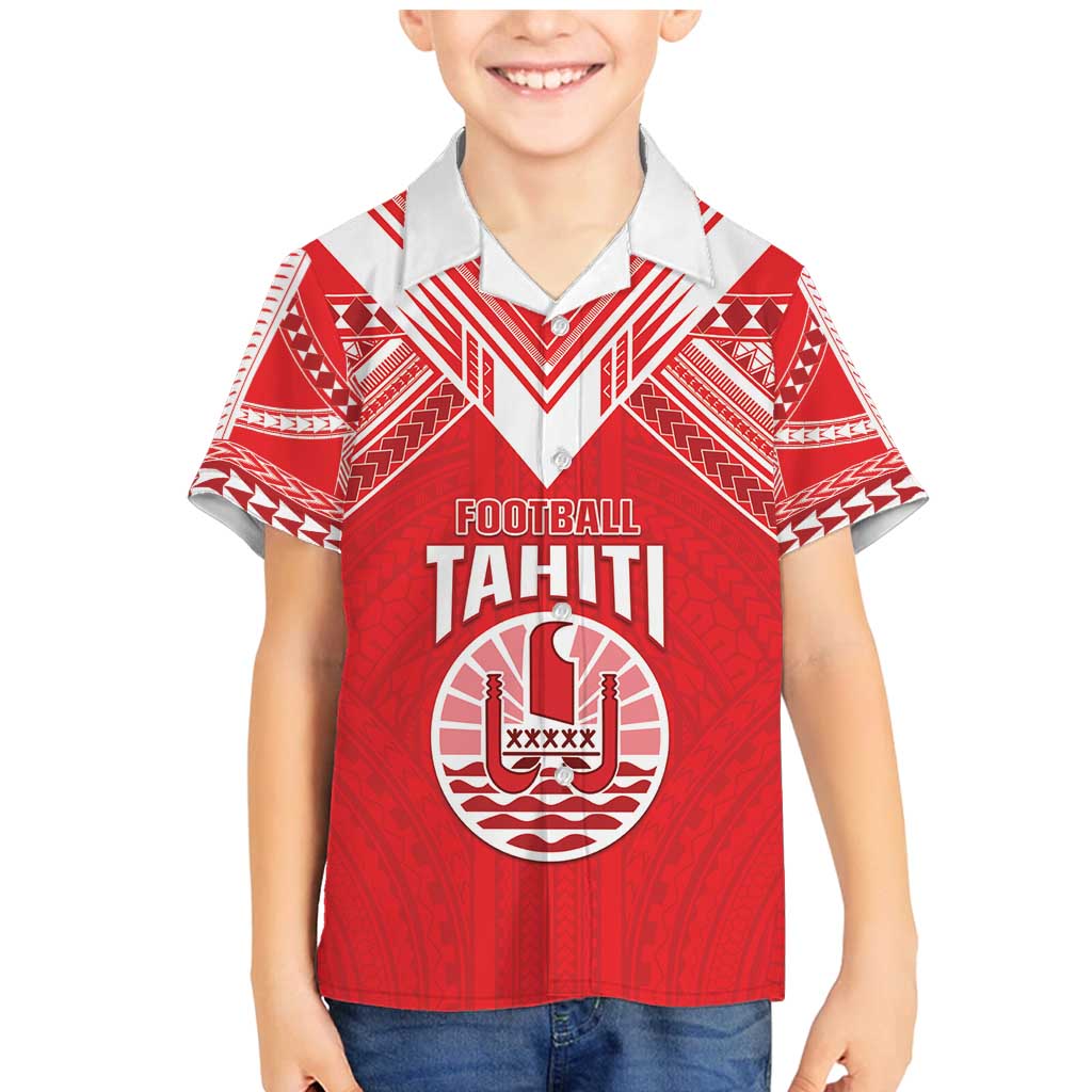 Custom Tahiti Football Family Matching Mermaid Dress and Hawaiian Shirt Coat Of Arms Polynesian Tribal Pattern LT05 Son's Shirt Red - Polynesian Pride