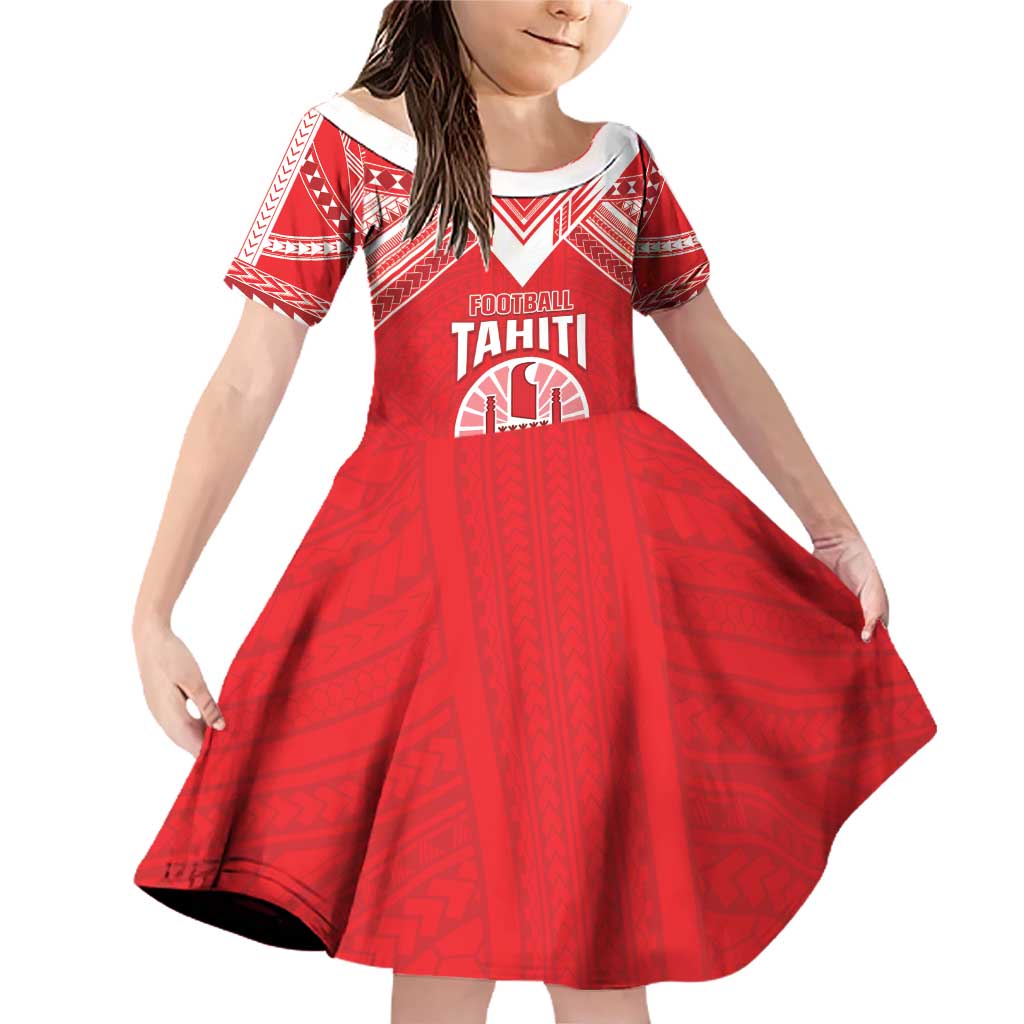 Custom Tahiti Football Family Matching Off Shoulder Short Dress and Hawaiian Shirt Coat Of Arms Polynesian Tribal Pattern LT05 Daughter's Dress Red - Polynesian Pride