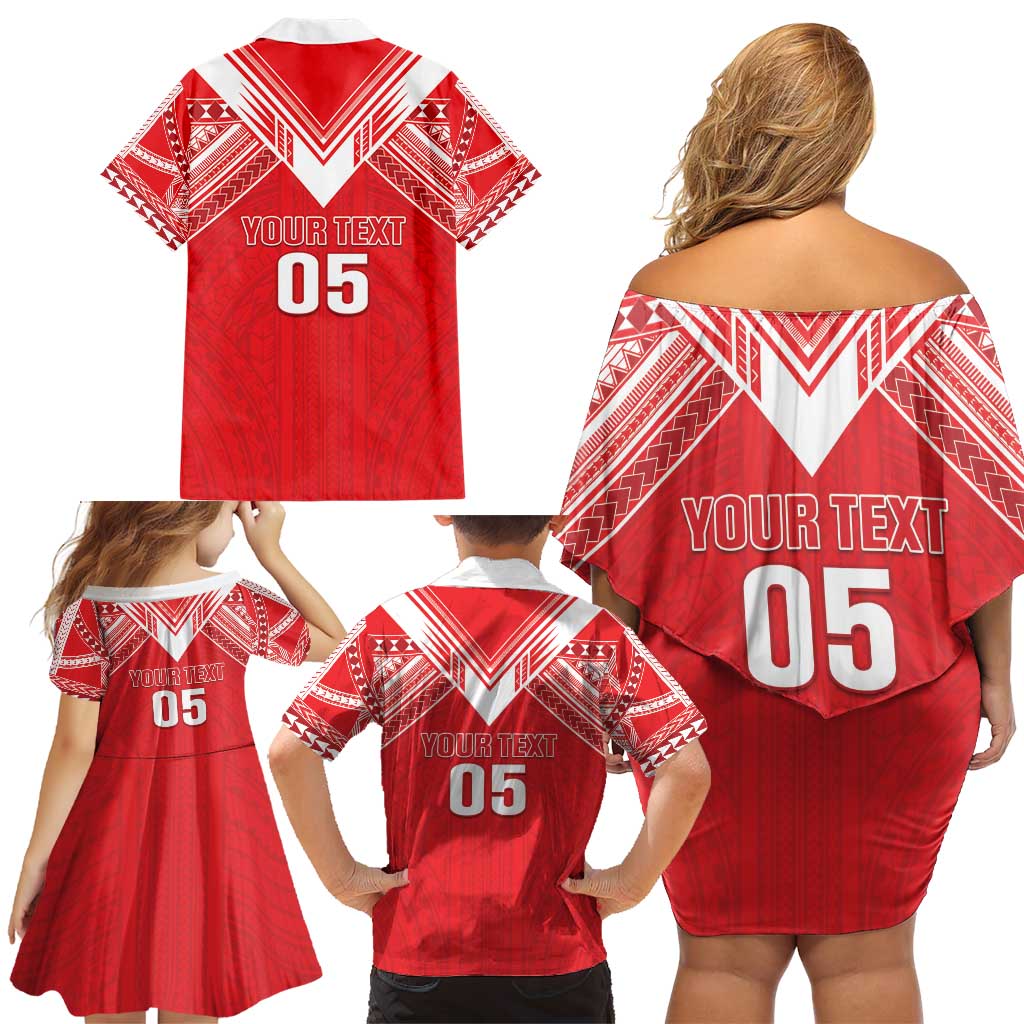Custom Tahiti Football Family Matching Off Shoulder Short Dress and Hawaiian Shirt Coat Of Arms Polynesian Tribal Pattern LT05 - Polynesian Pride