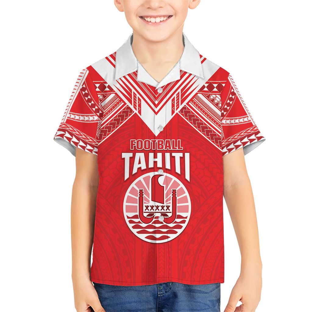 Custom Tahiti Football Family Matching Puletasi and Hawaiian Shirt Coat Of Arms Polynesian Tribal Pattern LT05 Son's Shirt Red - Polynesian Pride