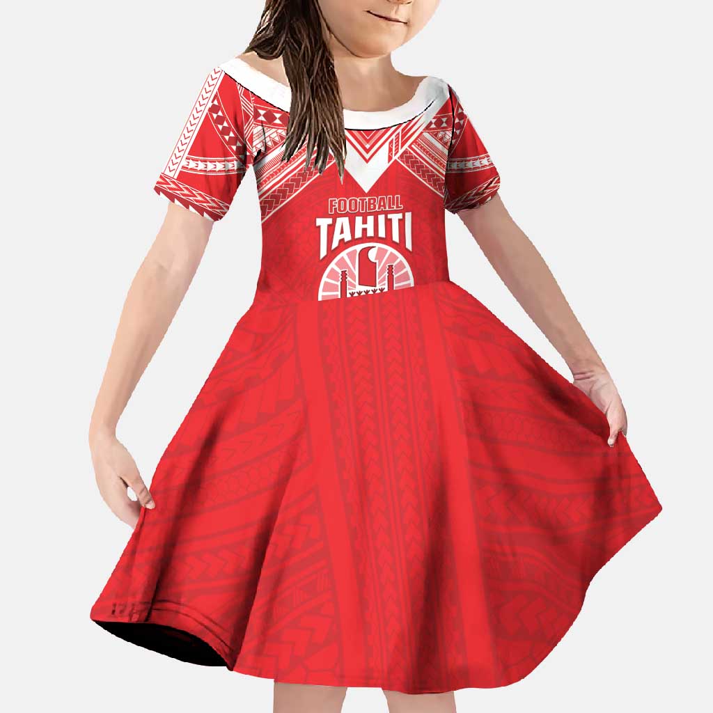 Custom Tahiti Football Family Matching Short Sleeve Bodycon Dress and Hawaiian Shirt Coat Of Arms Polynesian Tribal Pattern LT05 Daughter's Dress Red - Polynesian Pride