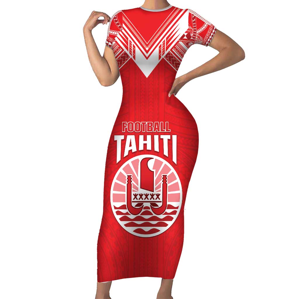 Custom Tahiti Football Family Matching Short Sleeve Bodycon Dress and Hawaiian Shirt Coat Of Arms Polynesian Tribal Pattern LT05 Mom's Dress Red - Polynesian Pride