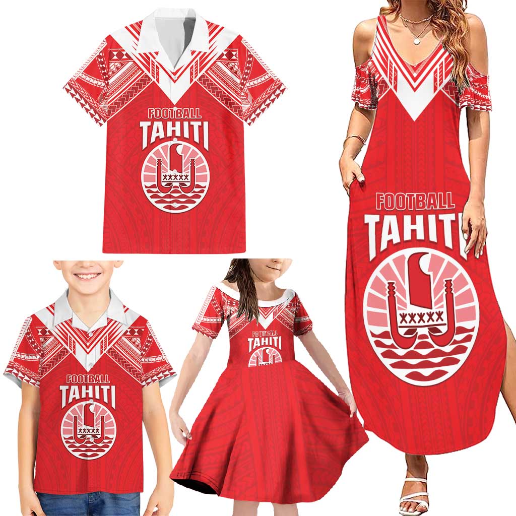 Custom Tahiti Football Family Matching Summer Maxi Dress and Hawaiian Shirt Coat Of Arms Polynesian Tribal Pattern LT05 - Polynesian Pride