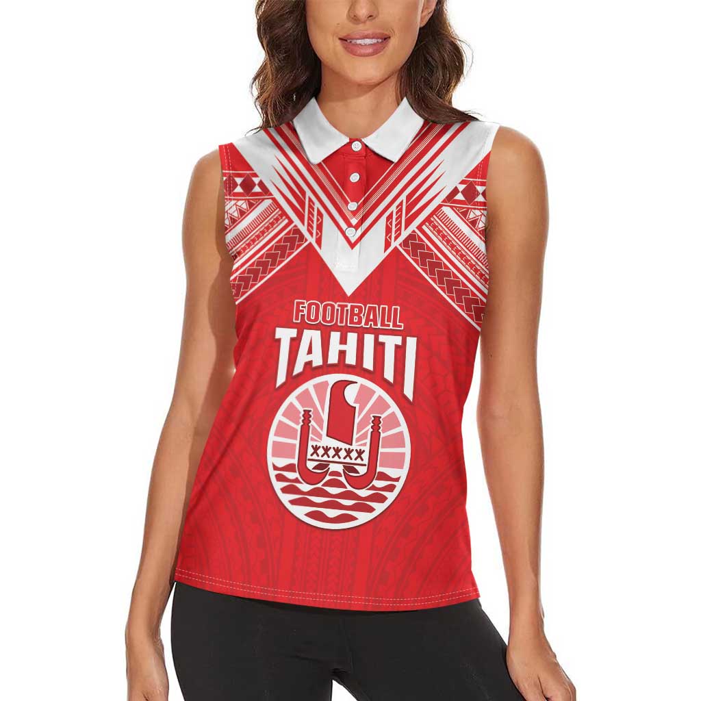 Custom Tahiti Football Women Sleeveless Polo Shirt Coat Of Arms Polynesian Tribal Pattern LT05 - Polynesian Pride