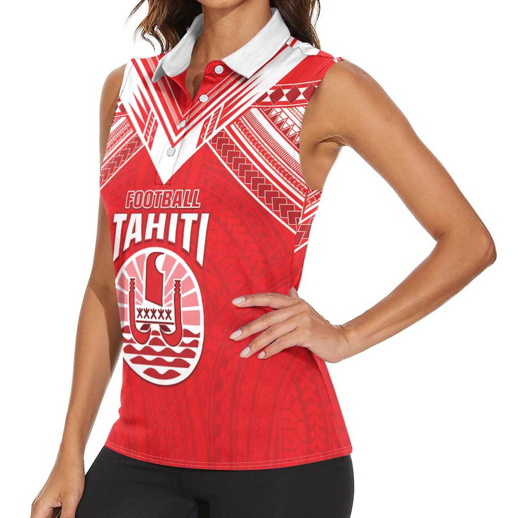 Custom Tahiti Football Women Sleeveless Polo Shirt Coat Of Arms Polynesian Tribal Pattern LT05 - Polynesian Pride