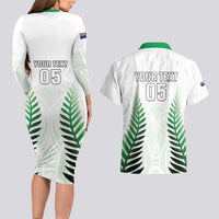 Custom New Zealand Fern Football Couples Matching Long Sleeve Bodycon Dress and Hawaiian Shirt Simple Style LT05 - Polynesian Pride