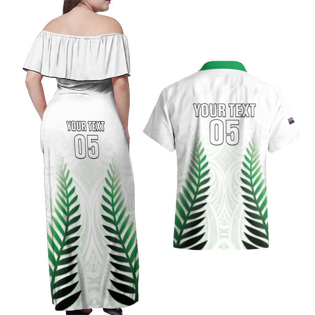 Custom New Zealand Fern Football Couples Matching Off Shoulder Maxi Dress and Hawaiian Shirt Simple Style LT05 - Polynesian Pride