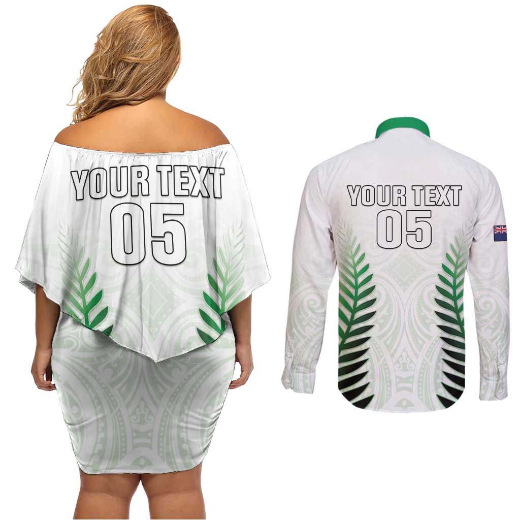 Custom New Zealand Fern Football Couples Matching Off Shoulder Short Dress and Long Sleeve Button Shirt Simple Style LT05 - Polynesian Pride