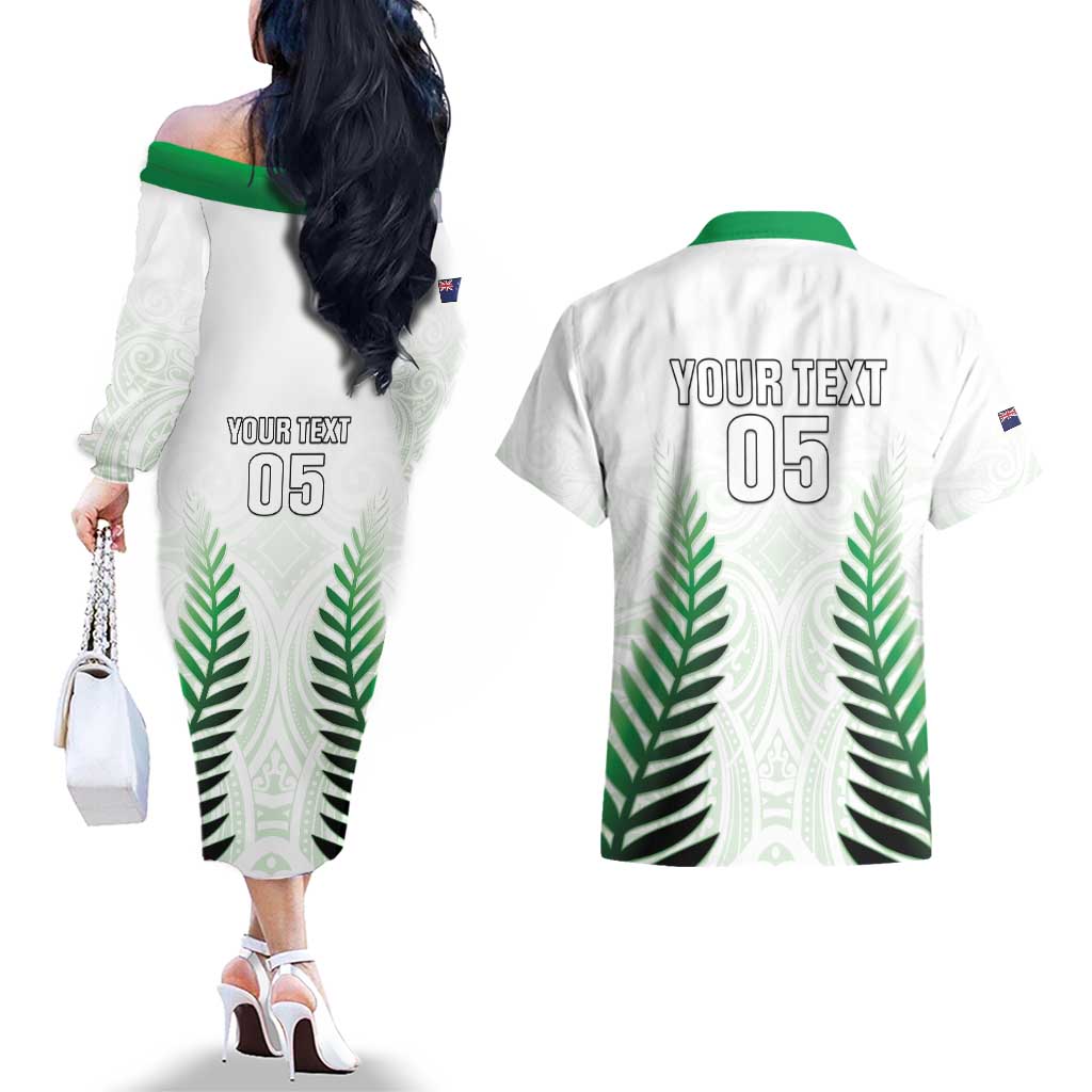 Custom New Zealand Fern Football Couples Matching Off The Shoulder Long Sleeve Dress and Hawaiian Shirt Simple Style LT05 - Polynesian Pride