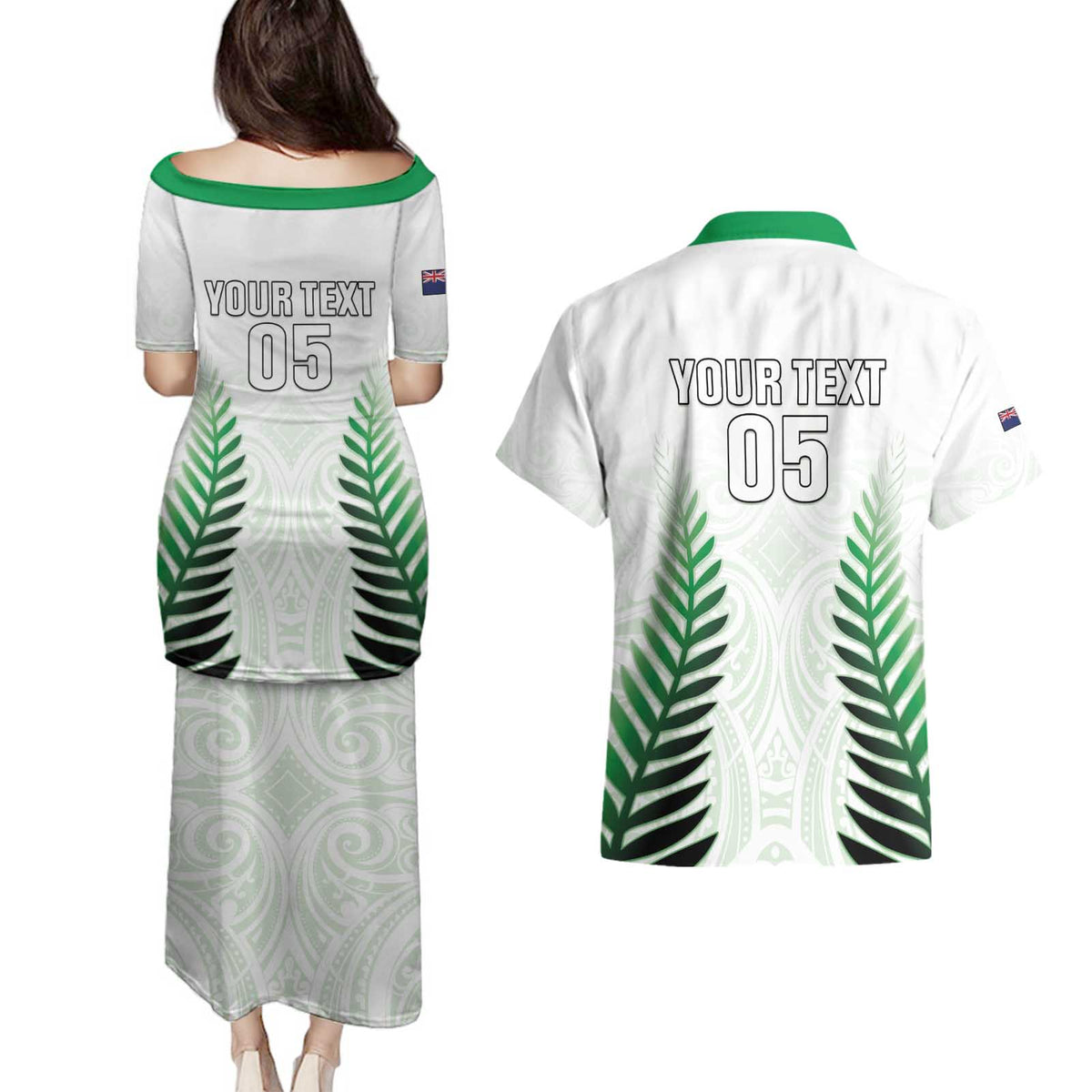 Custom New Zealand Fern Football Couples Matching Puletasi and Hawaiian Shirt Simple Style LT05 - Polynesian Pride