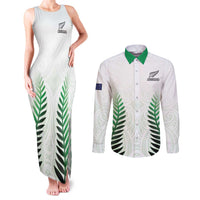 Custom New Zealand Fern Football Couples Matching Tank Maxi Dress and Long Sleeve Button Shirt Simple Style LT05 White - Polynesian Pride