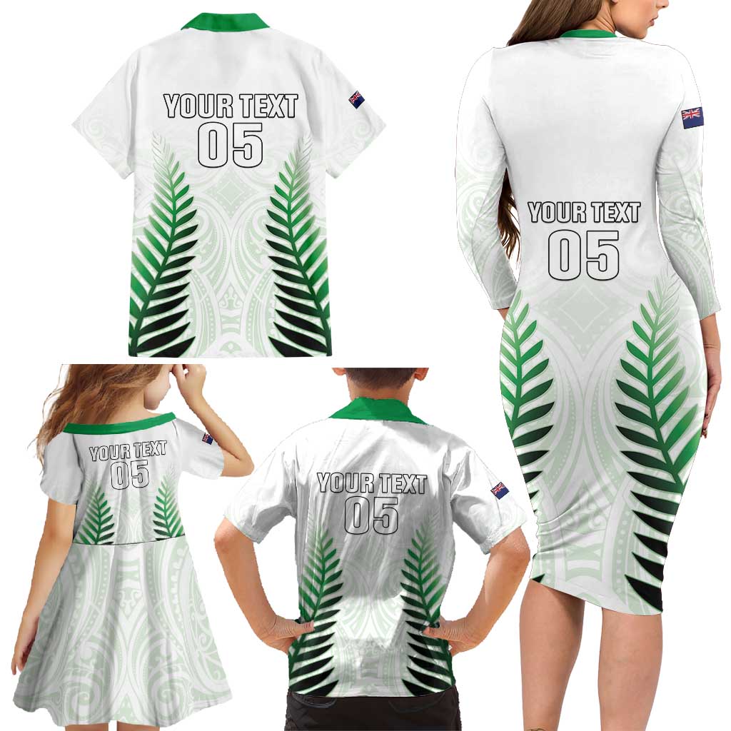 Custom New Zealand Fern Football Family Matching Long Sleeve Bodycon Dress and Hawaiian Shirt Simple Style LT05 - Polynesian Pride