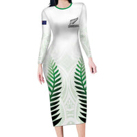 Custom New Zealand Fern Football Family Matching Long Sleeve Bodycon Dress and Hawaiian Shirt Simple Style LT05 Mom's Dress White - Polynesian Pride