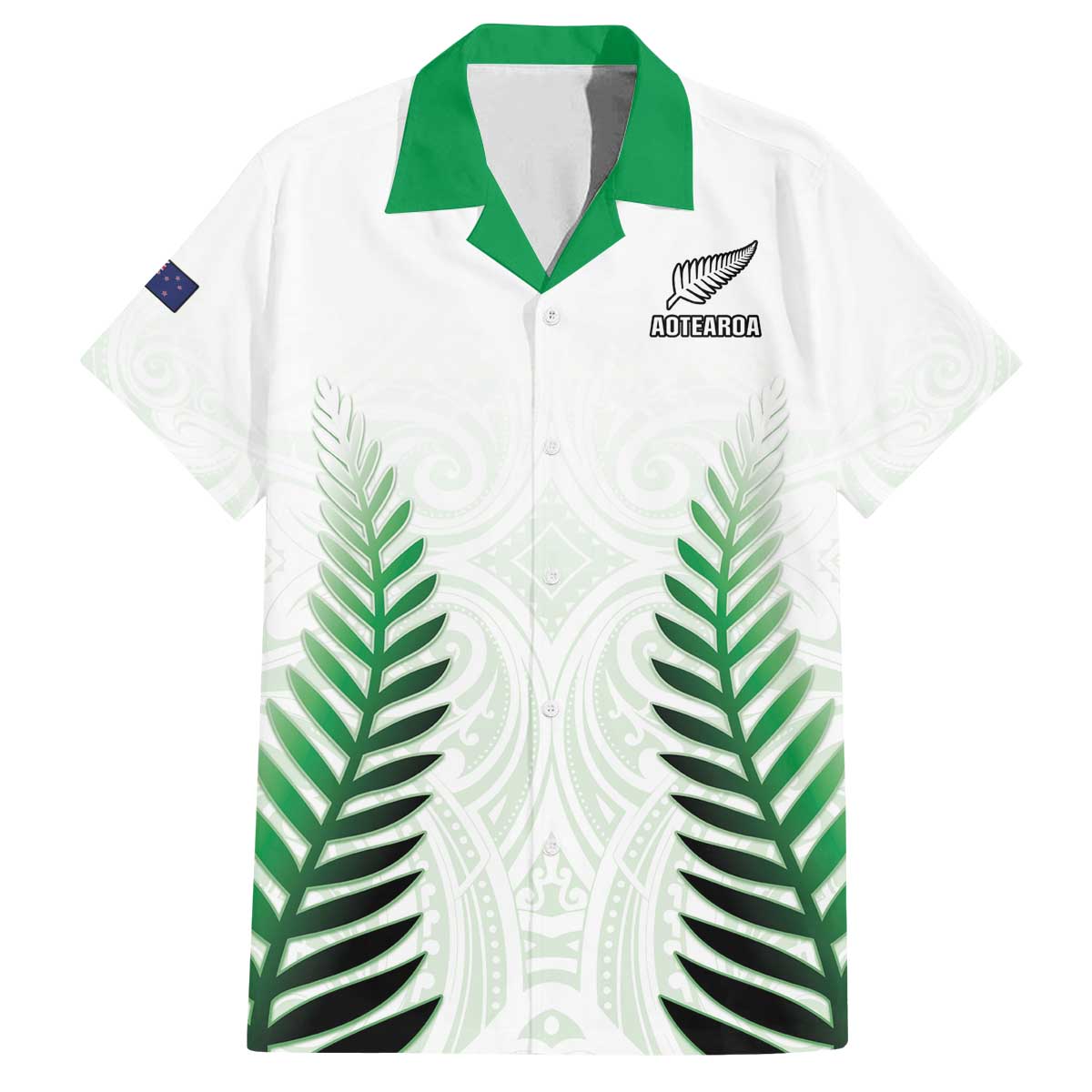 Custom New Zealand Fern Football Family Matching Off The Shoulder Long Sleeve Dress and Hawaiian Shirt Simple Style LT05 Dad's Shirt - Short Sleeve White - Polynesian Pride