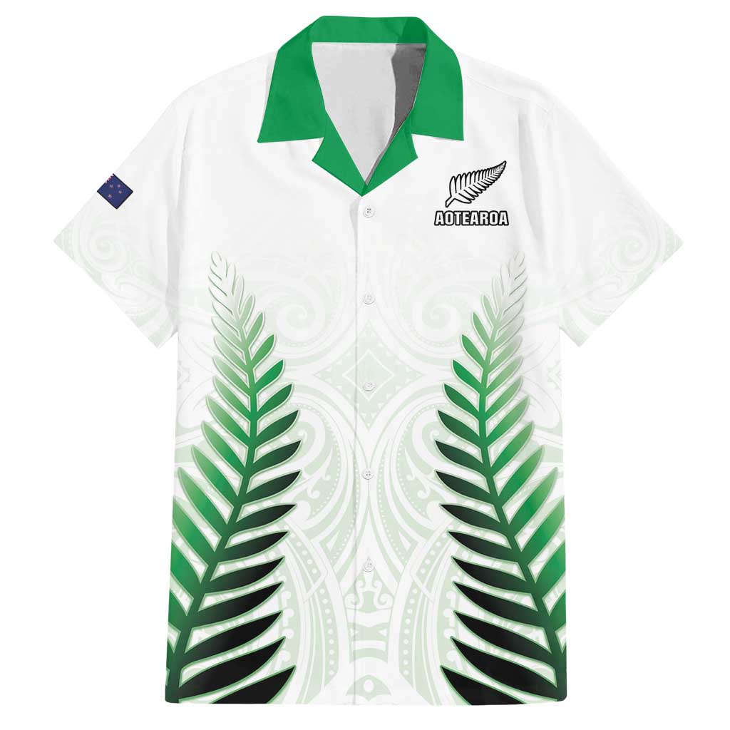 Custom New Zealand Fern Football Family Matching Off Shoulder Maxi Dress and Hawaiian Shirt Simple Style LT05 Dad's Shirt - Short Sleeve White - Polynesian Pride