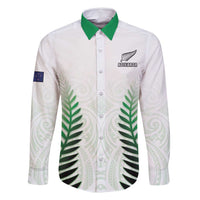 Custom New Zealand Fern Football Family Matching Off Shoulder Maxi Dress and Hawaiian Shirt Simple Style LT05 Dad's Shirt - Long Sleeve White - Polynesian Pride