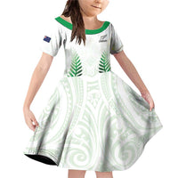 Custom New Zealand Fern Football Family Matching Off Shoulder Short Dress and Hawaiian Shirt Simple Style LT05 Daughter's Dress White - Polynesian Pride