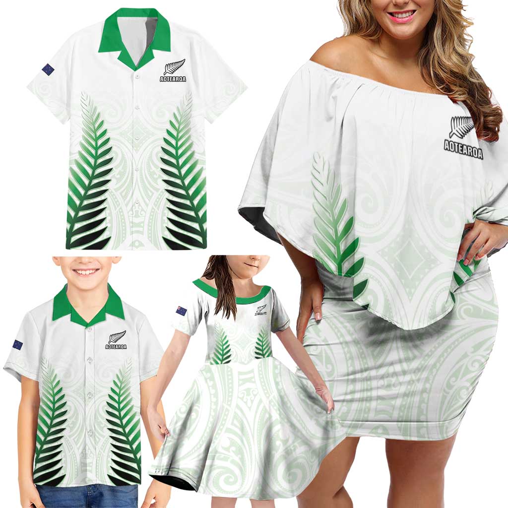Custom New Zealand Fern Football Family Matching Off Shoulder Short Dress and Hawaiian Shirt Simple Style LT05 - Polynesian Pride