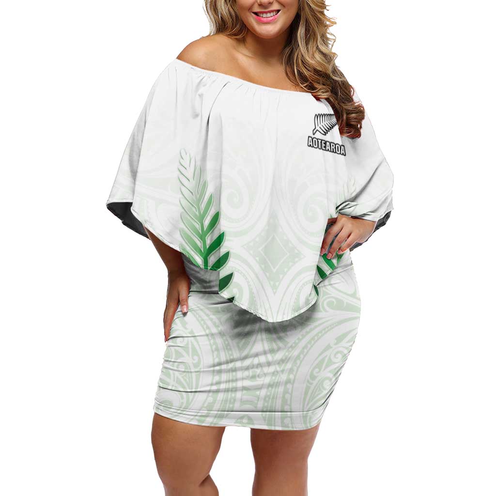 Custom New Zealand Fern Football Family Matching Off Shoulder Short Dress and Hawaiian Shirt Simple Style LT05 Mom's Dress White - Polynesian Pride