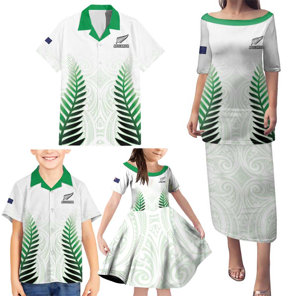 Custom New Zealand Fern Football Family Matching Puletasi and Hawaiian Shirt Simple Style LT05 - Polynesian Pride