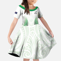 Custom New Zealand Fern Football Family Matching Tank Maxi Dress and Hawaiian Shirt Simple Style LT05 Daughter's Dress White - Polynesian Pride