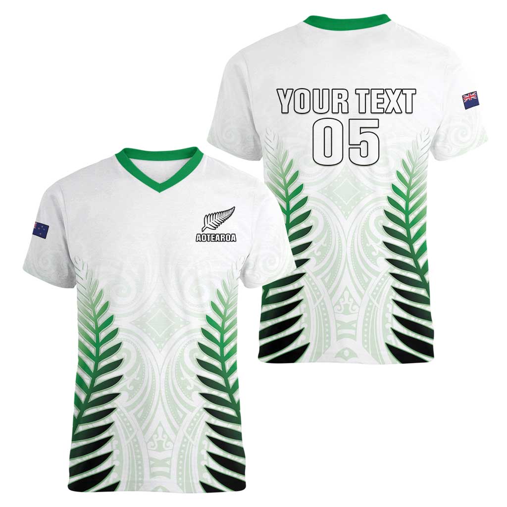 Custom New Zealand Fern Football Women V-Neck T-Shirt Simple Style LT05 - Polynesian Pride