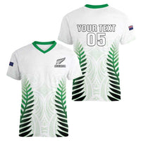 Custom New Zealand Fern Football Women V-Neck T-Shirt Simple Style LT05 - Polynesian Pride