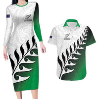 Custom New Zealand Football Couples Matching Long Sleeve Bodycon Dress and Hawaiian Shirt Go Aotearoa LT05 Green - Polynesian Pride
