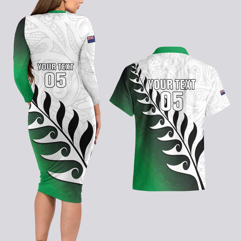 Custom New Zealand Football Couples Matching Long Sleeve Bodycon Dress and Hawaiian Shirt Go Aotearoa LT05 - Polynesian Pride