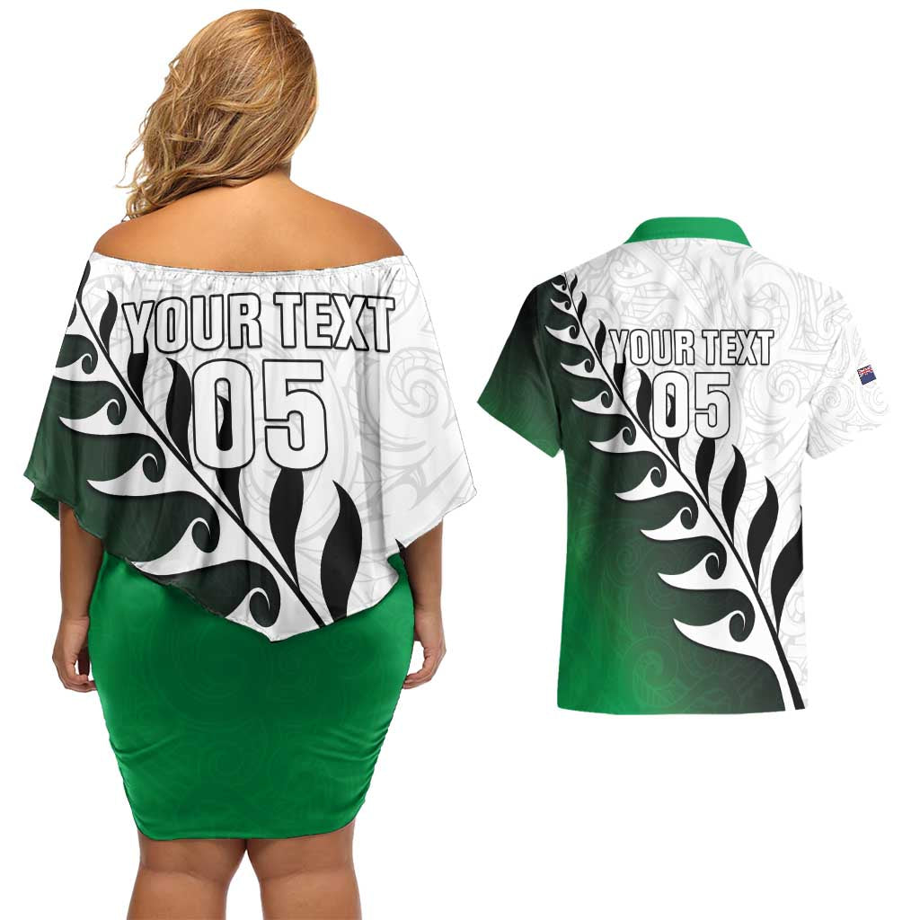 Custom New Zealand Football Couples Matching Off Shoulder Short Dress and Hawaiian Shirt Go Aotearoa LT05 - Polynesian Pride