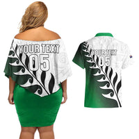 Custom New Zealand Football Couples Matching Off Shoulder Short Dress and Hawaiian Shirt Go Aotearoa LT05 - Polynesian Pride