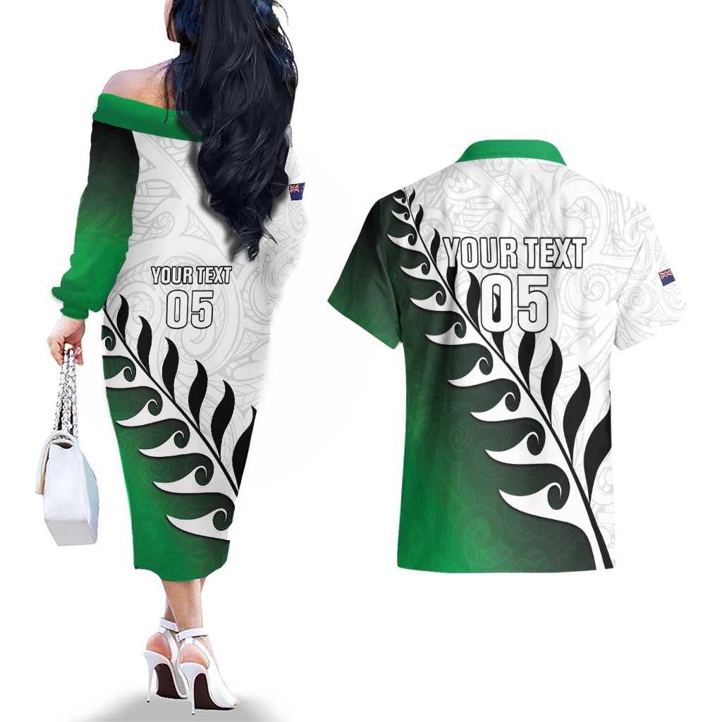 Custom New Zealand Football Couples Matching Off The Shoulder Long Sleeve Dress and Hawaiian Shirt Go Aotearoa LT05 - Polynesian Pride