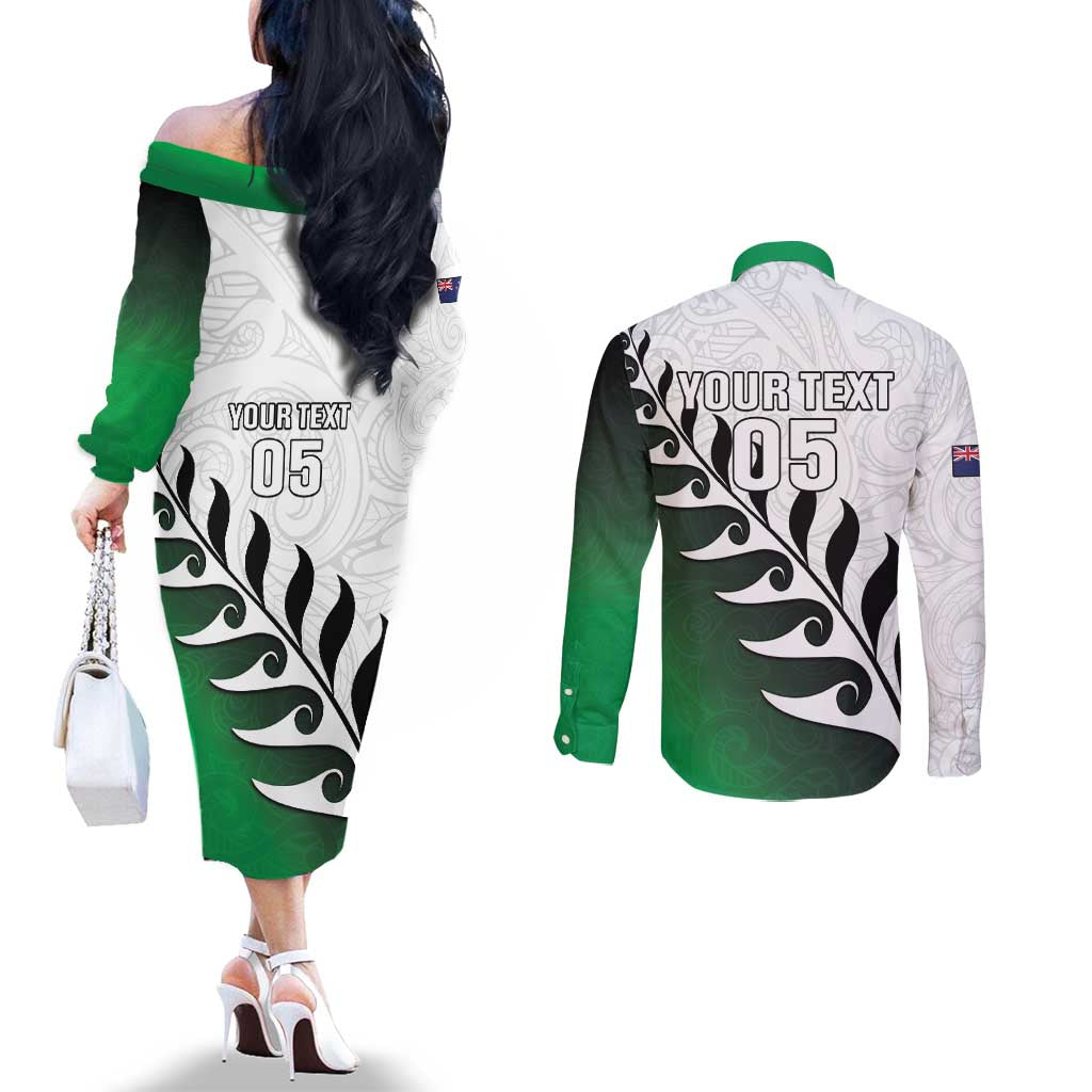 Custom New Zealand Football Couples Matching Off The Shoulder Long Sleeve Dress and Long Sleeve Button Shirt Go Aotearoa LT05 - Polynesian Pride