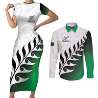 Custom New Zealand Football Couples Matching Short Sleeve Bodycon Dress and Long Sleeve Button Shirt Go Aotearoa LT05 Green - Polynesian Pride