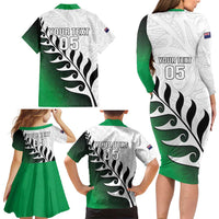 Custom New Zealand Football Family Matching Long Sleeve Bodycon Dress and Hawaiian Shirt Go Aotearoa LT05 - Polynesian Pride