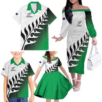 Custom New Zealand Football Family Matching Off The Shoulder Long Sleeve Dress and Hawaiian Shirt Go Aotearoa LT05 - Polynesian Pride