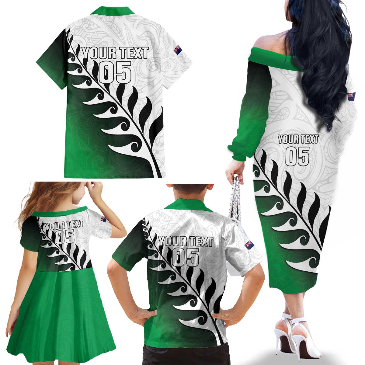 Custom New Zealand Football Family Matching Off The Shoulder Long Sleeve Dress and Hawaiian Shirt Go Aotearoa LT05 - Polynesian Pride