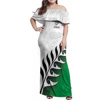 Custom New Zealand Football Family Matching Off Shoulder Maxi Dress and Hawaiian Shirt Go Aotearoa LT05 Mom's Dress Green - Polynesian Pride