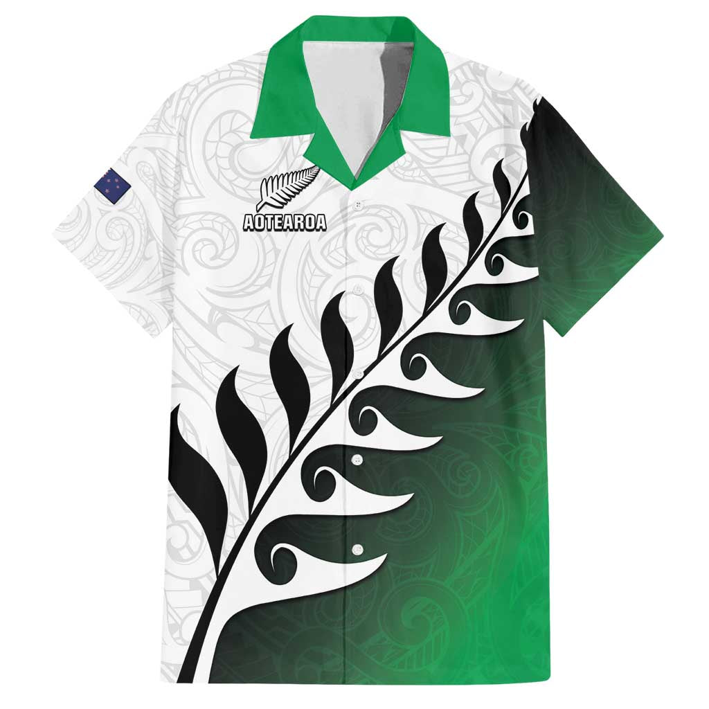 Custom New Zealand Football Family Matching Puletasi and Hawaiian Shirt Go Aotearoa LT05 Dad's Shirt - Short Sleeve Green - Polynesian Pride